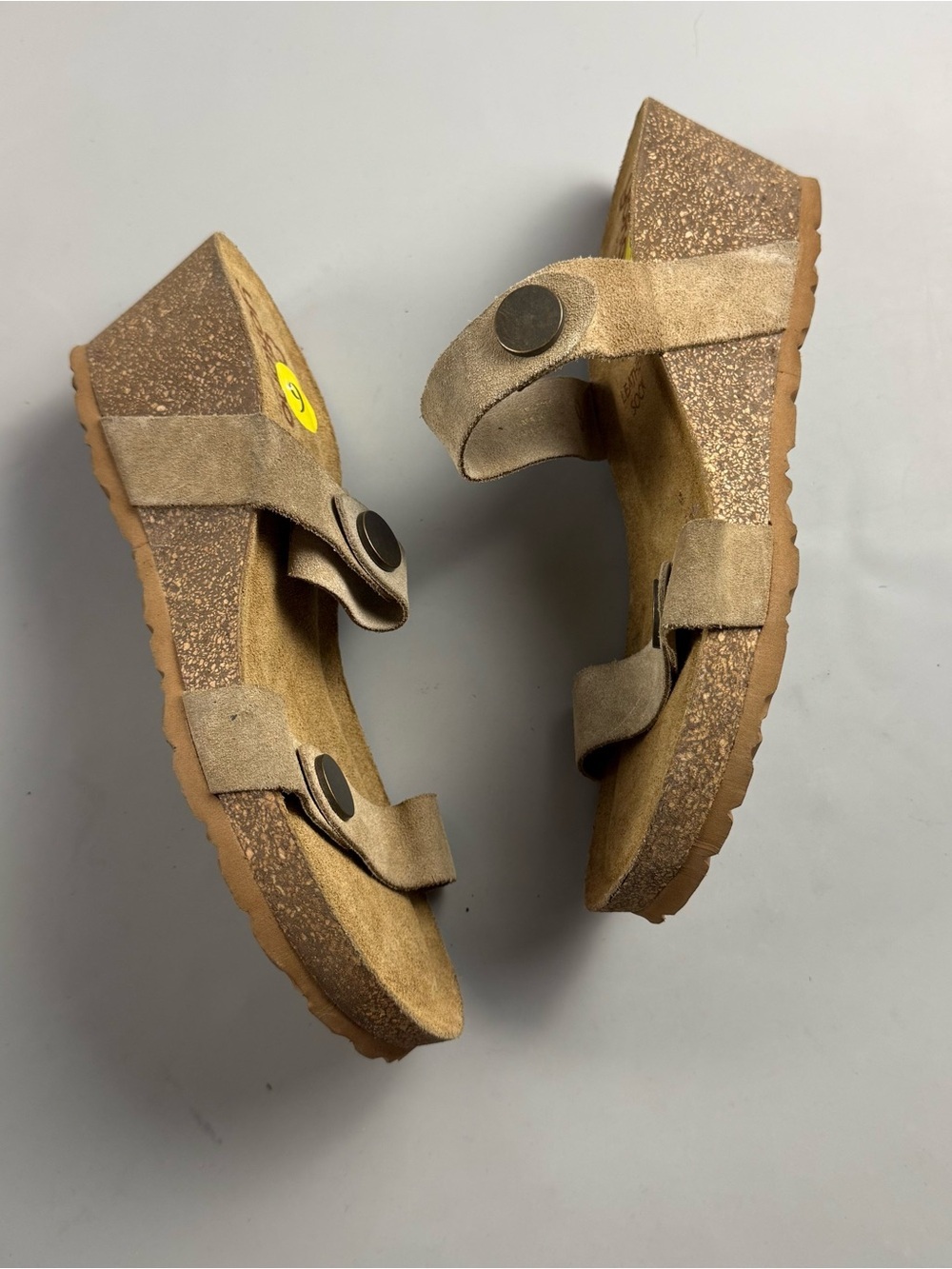 Yokono Beige Suede Platform Slide Sandals Cork Wedge Women’s 9 Boho Granola - Picture 2 of 8